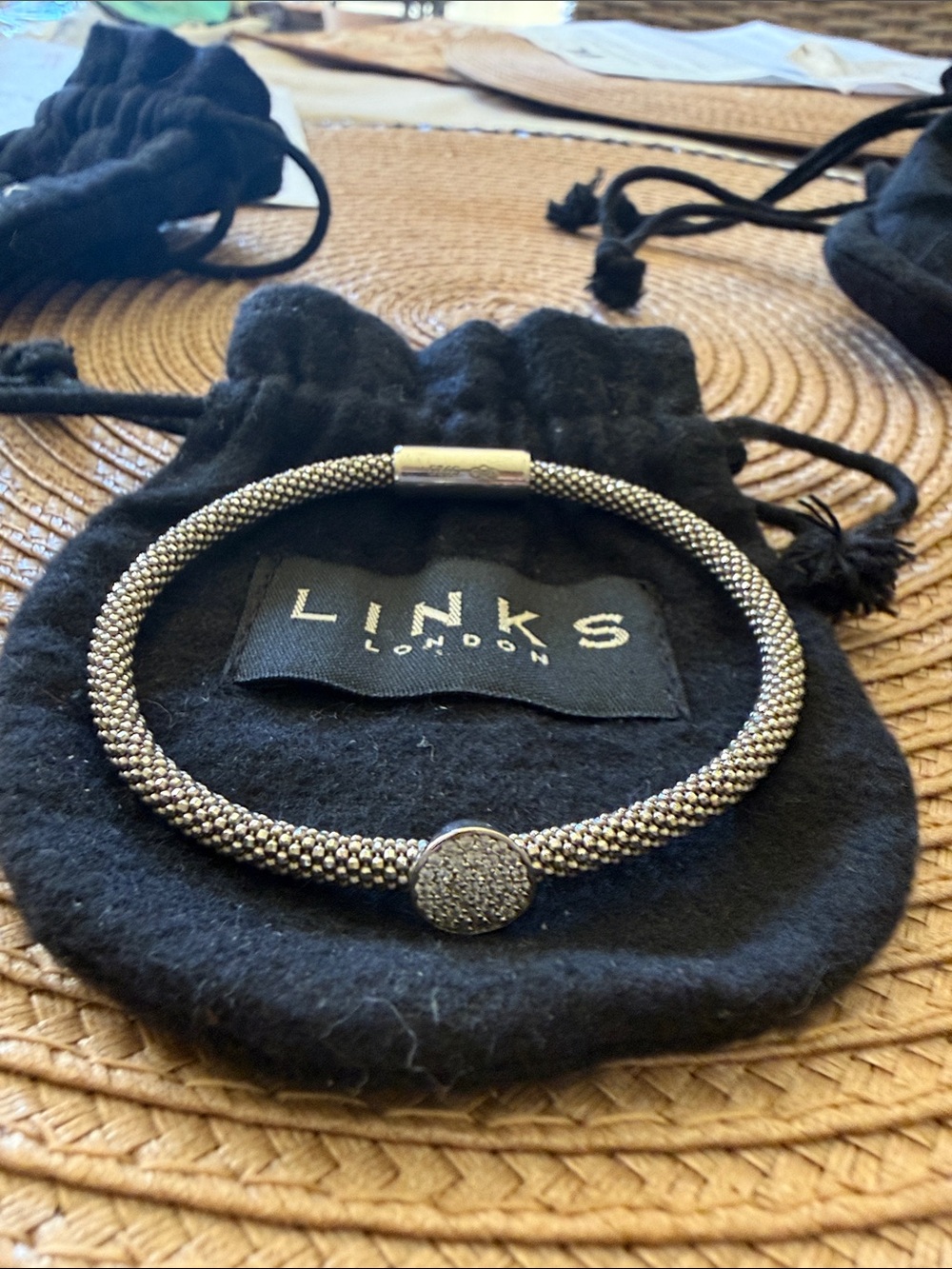 Silver Pavé Disc Mesh Bracelet